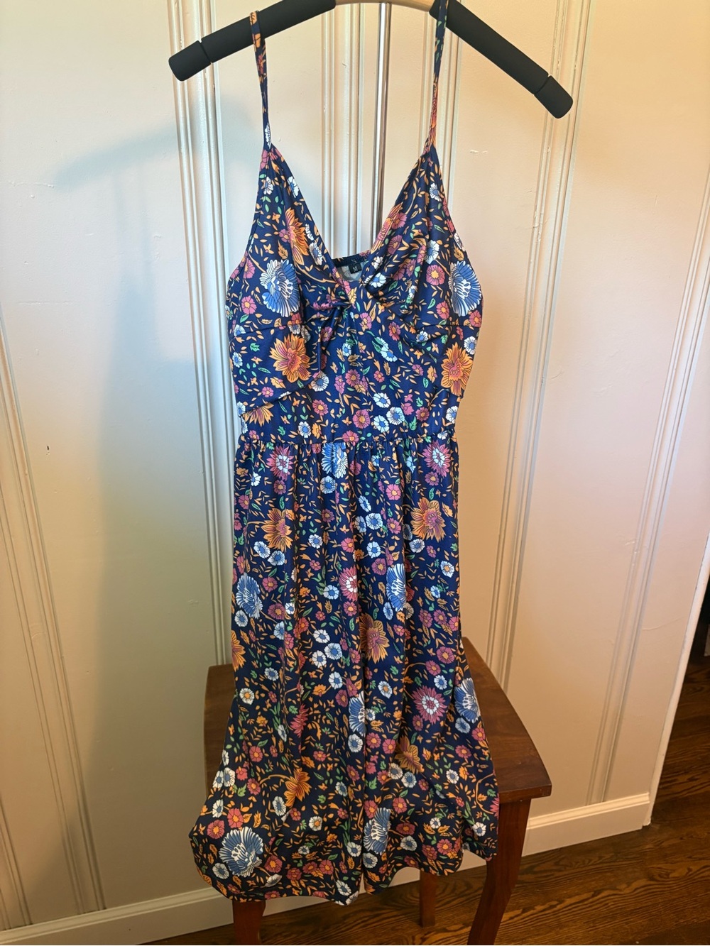 Navy Floral Spaghetti-Strap Midi Dress